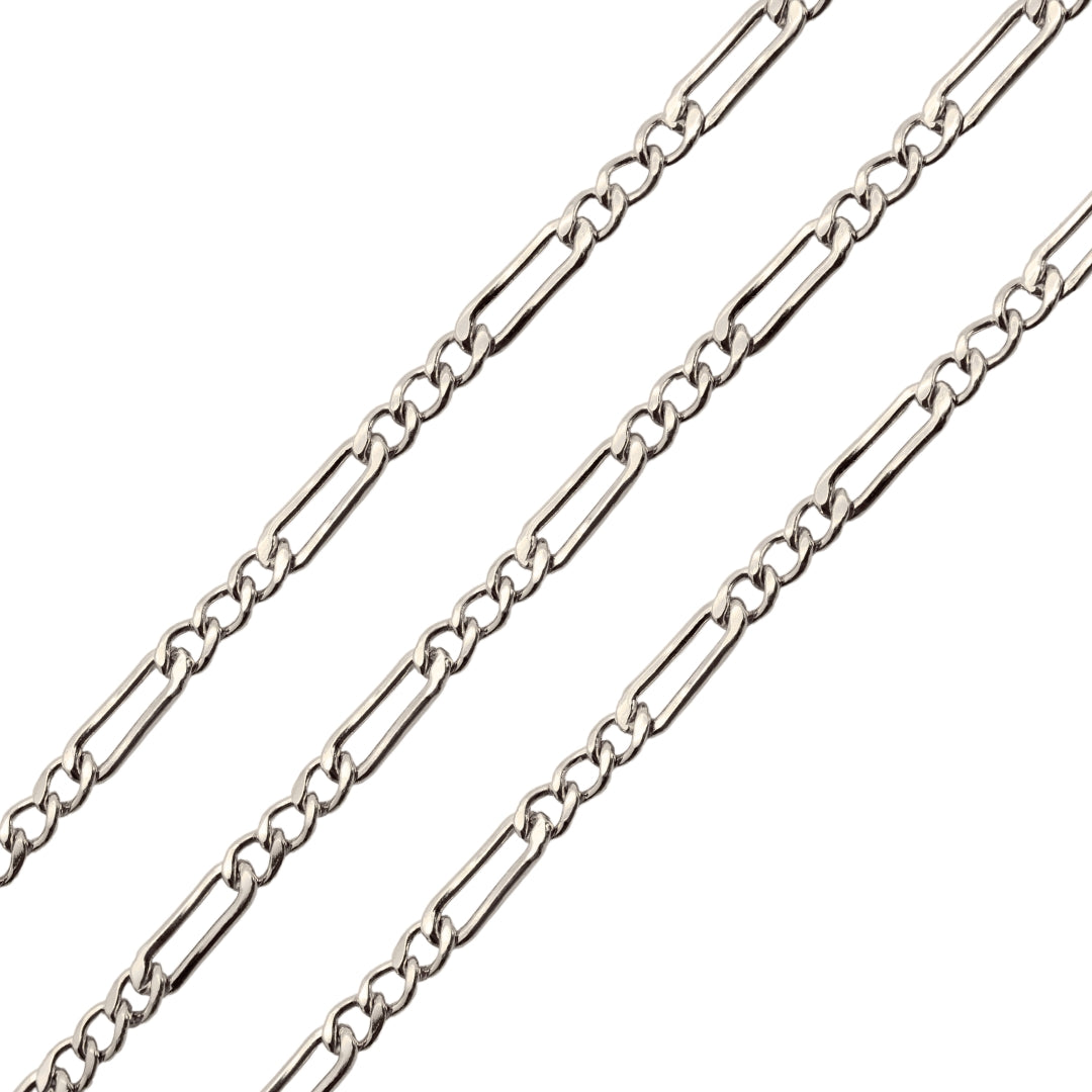Unisex Permanent Jewelry DC VA MD - Silver Figaro chain on a white background