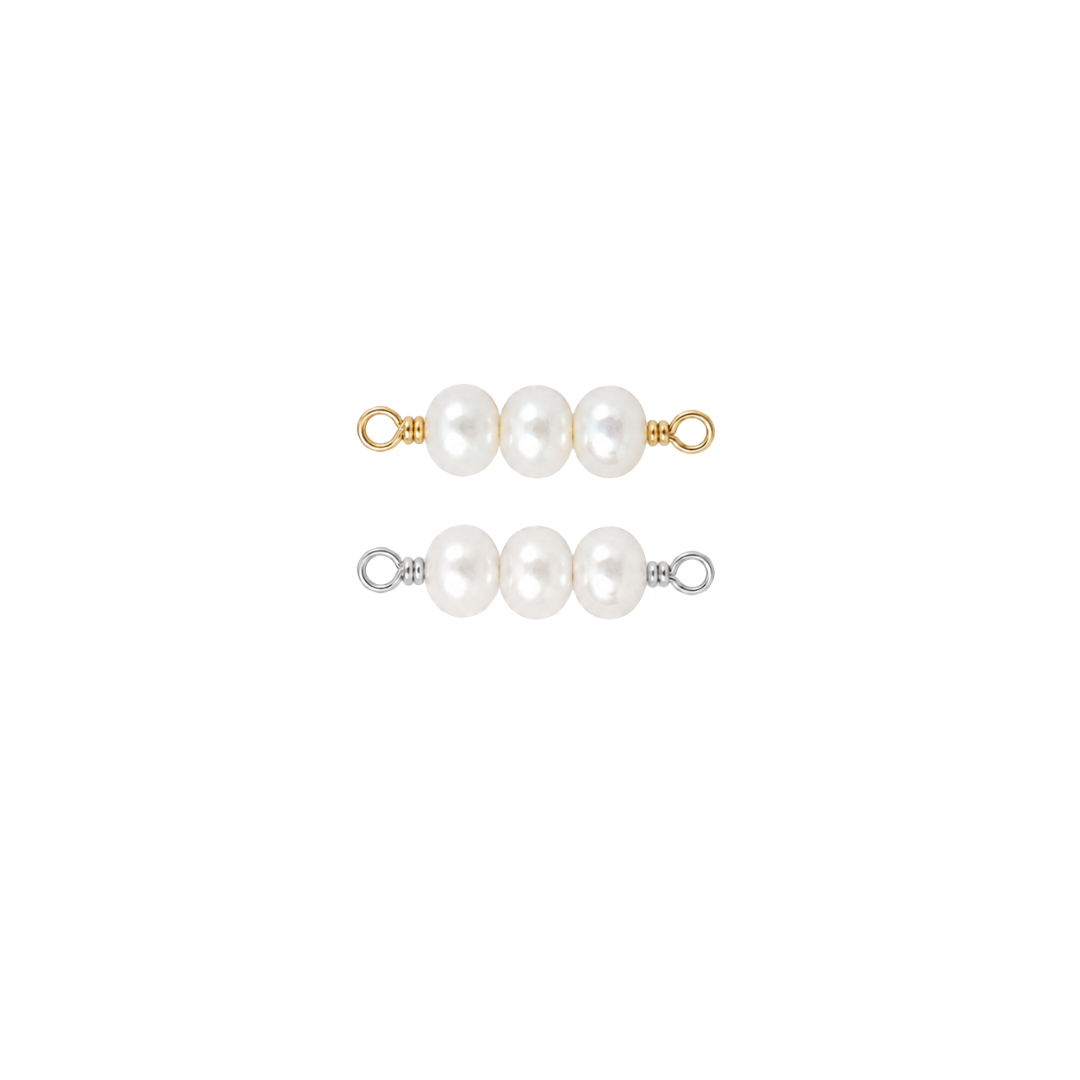 Pearl necklace with gold clasps on a white background