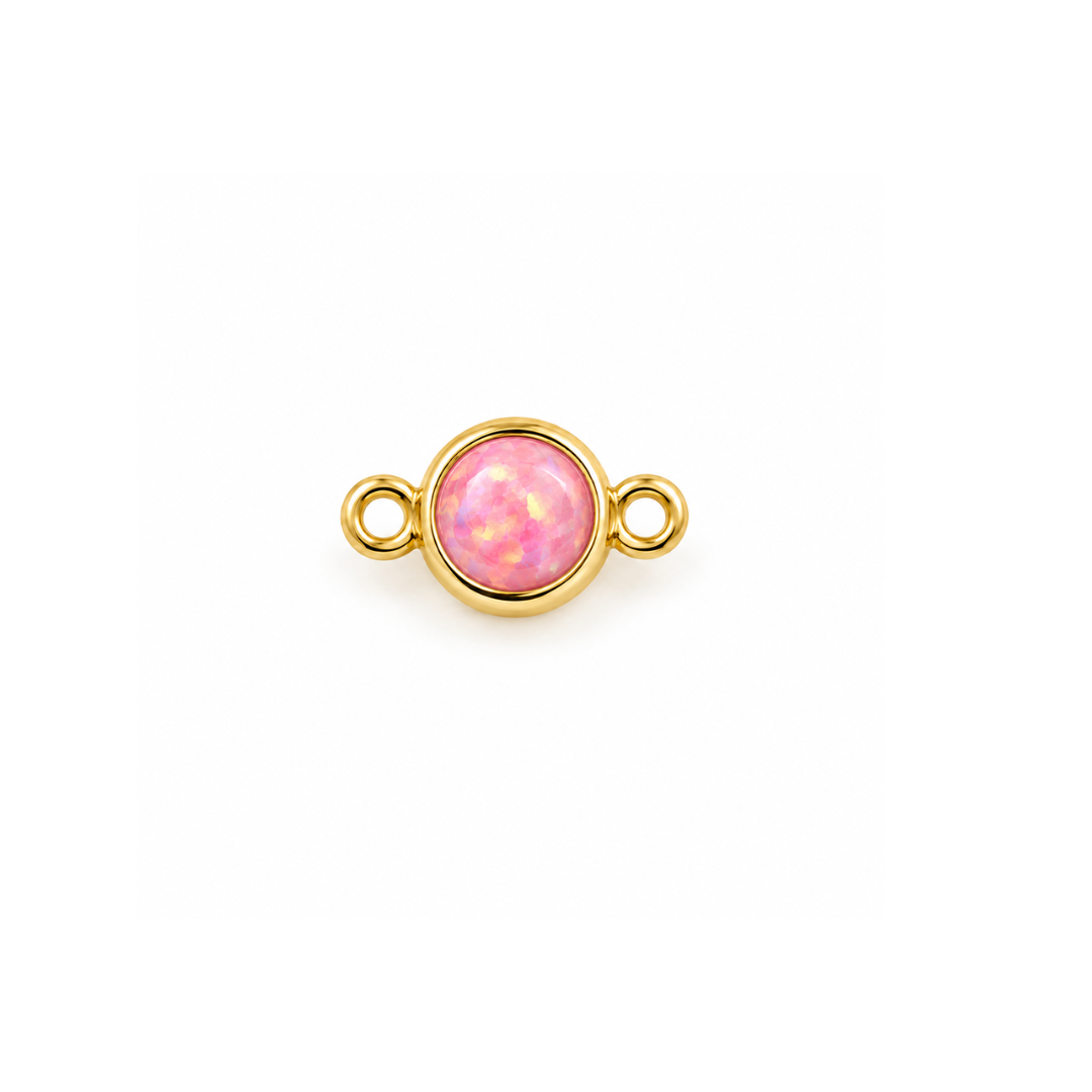 Pink opal-color CZ bezel charm in 14k gold fill