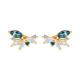 Rainbow Moonstone & London Blue Topaz - Abstract Butterfly Studs