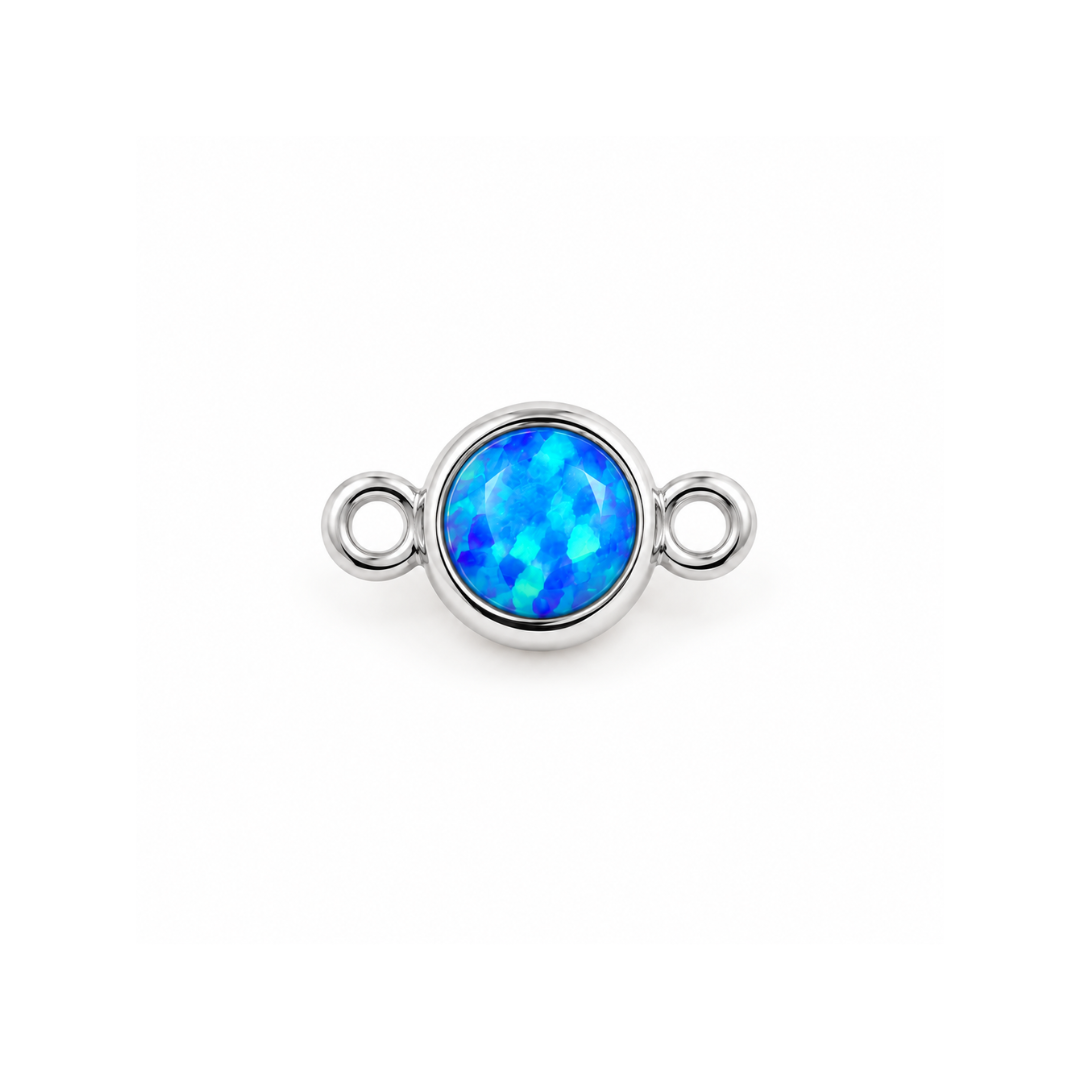 Blue opal-color CZ bezel charm in sterling silver