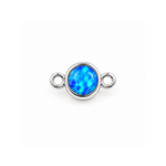 Blue opal-color CZ bezel charm in sterling silver