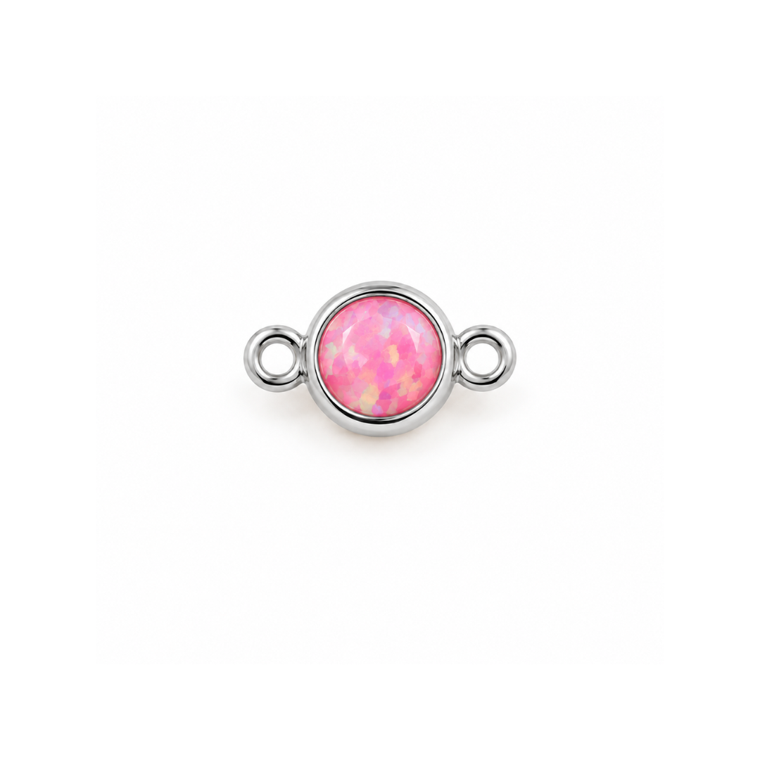 Pink opal-color CZ bezel charm in sterling silver