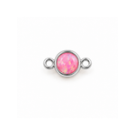 Pink opal-color CZ bezel charm in sterling silver