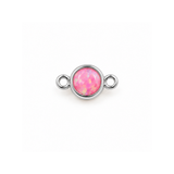 Pink opal-color CZ bezel charm in sterling silver