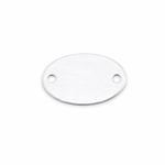 A brushed silver oval metal plate with two pre-drilled holes, shown on a clean white background.