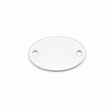 A brushed silver oval metal plate with two pre-drilled holes, shown on a clean white background.