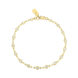 Gold bracelet with clear stones on a white background