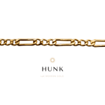 A gold-colored chain necklace with the brand name 'HUNK' written above.