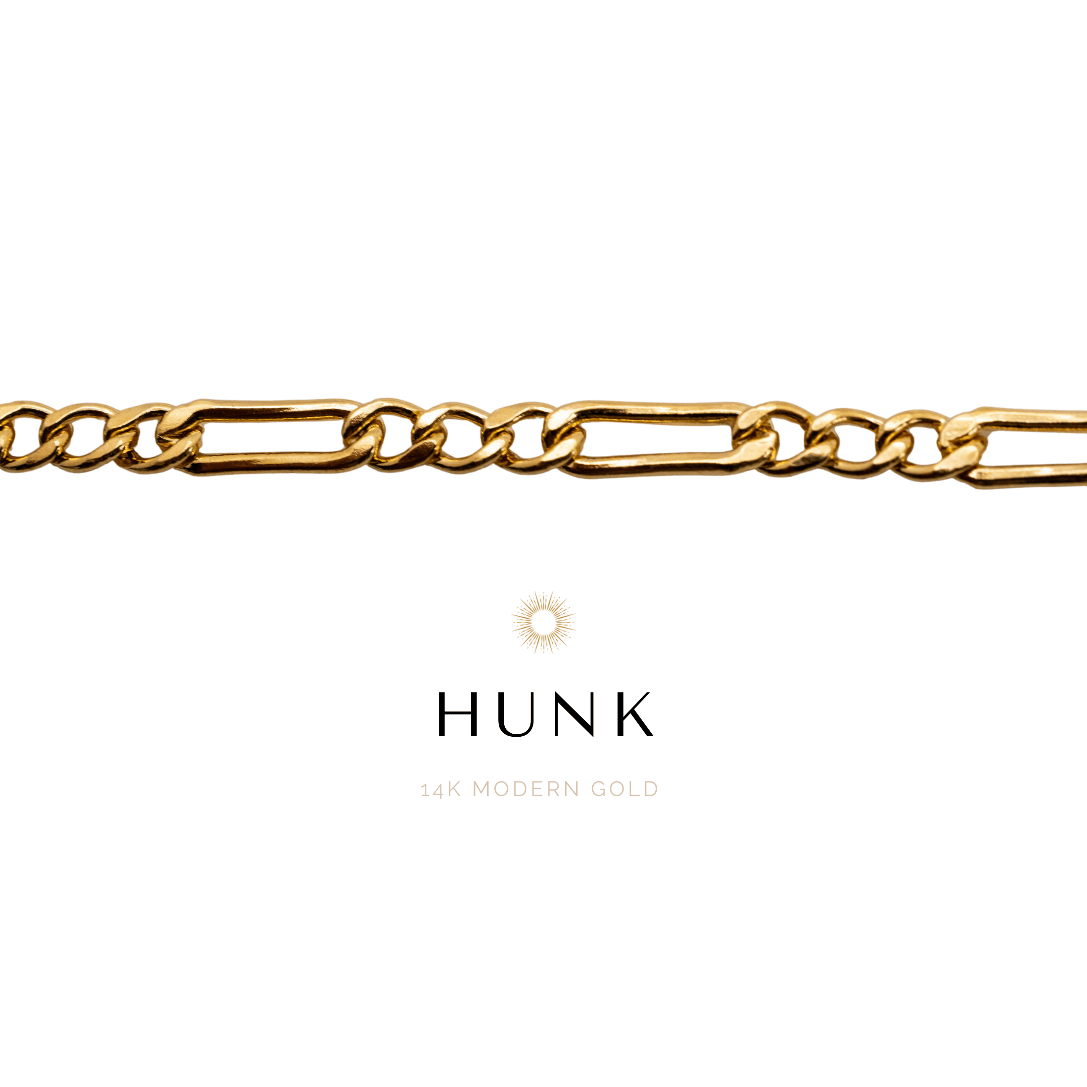 A gold-colored chain necklace with the brand name 'HUNK' written above.