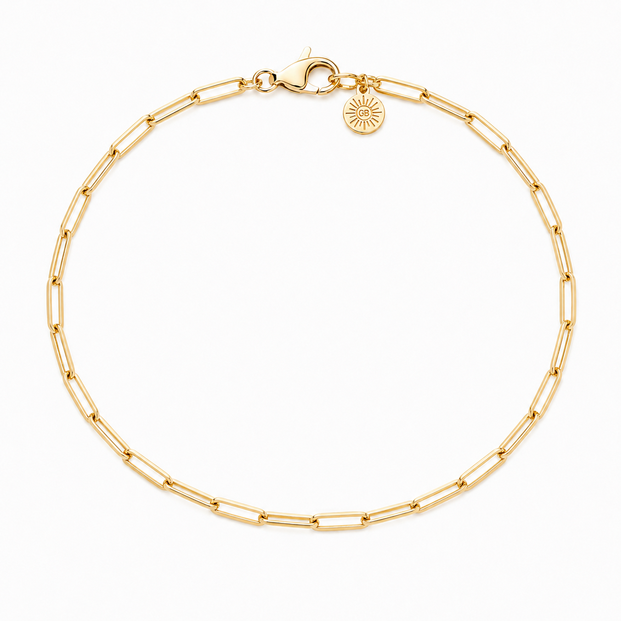 Gold bracelet with a Golden Bond marker charm on a white background