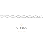 A silver bracelet with interwoven, flat lay chain design, branded with 'VIRGO' and '925 sterling silver'.