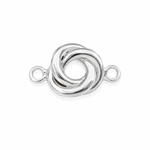 A polished silver twist clasp connector with two loops on either side, shown on a clean white background.