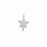 A silver five-pointed star pendant embellished with small clear pavé stones, centered on a plain white background.