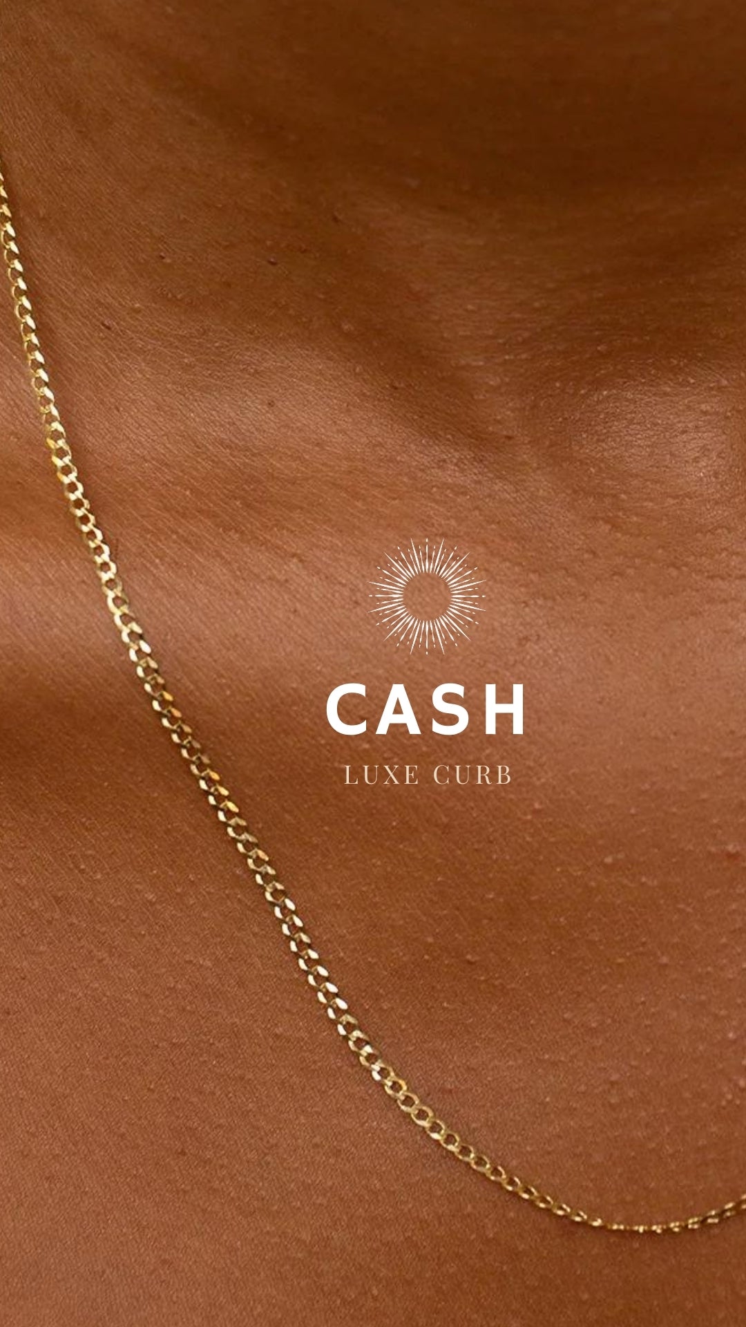 A close-up image of a bracelet with interlocked gold chains against a light background.