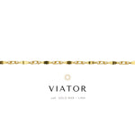 Gold chain necklace with 'VIATOR' branding on a white background