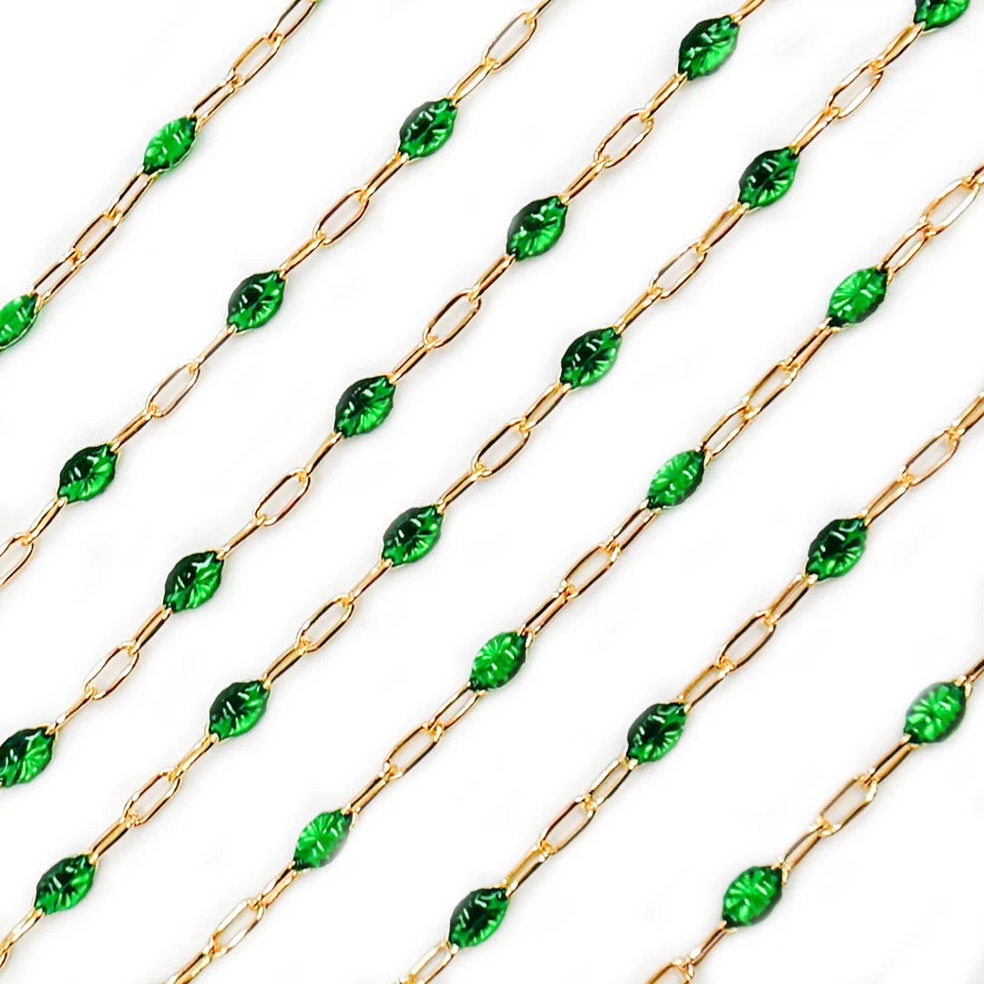 Green Bead Stone on 14k Gold Chain